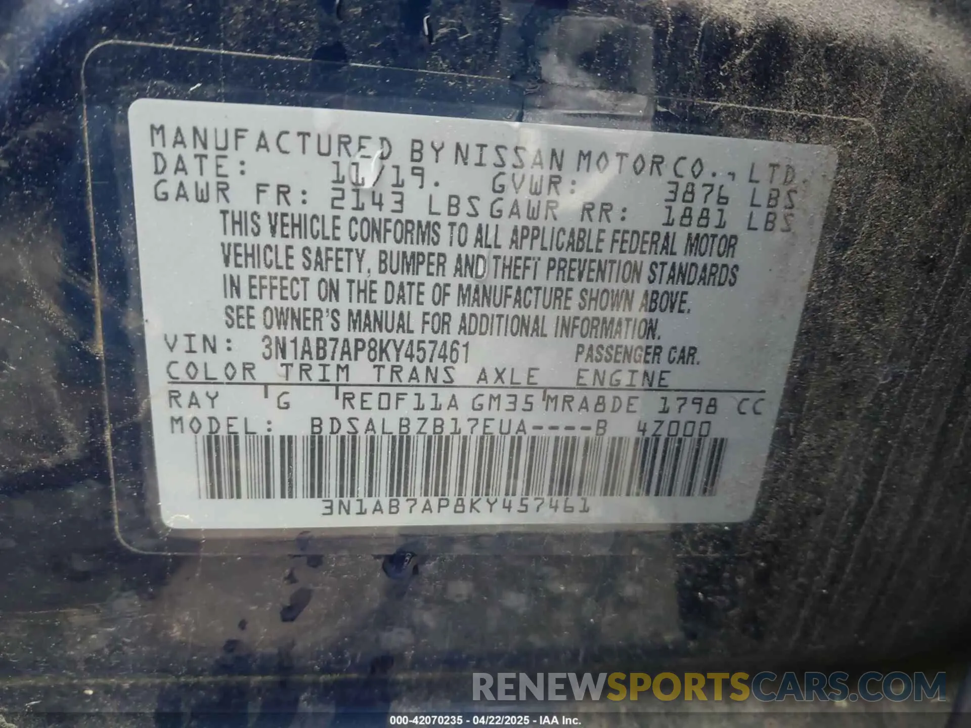 9 Фотография поврежденного автомобиля 3N1AB7AP8KY457461 NISSAN SENTRA 2019