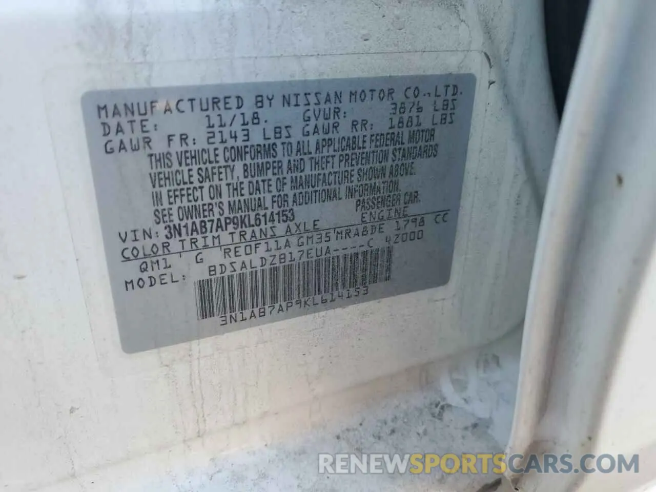 13 Photograph of a damaged car 3N1AB7AP9KL614153 NISSAN SENTRA 2019