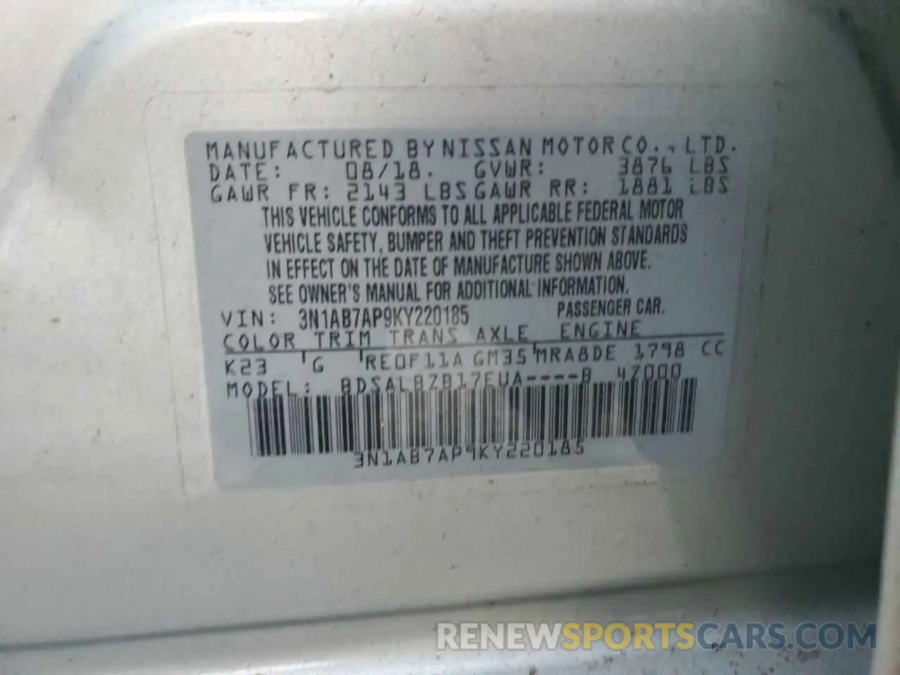 12 Фотография поврежденного автомобиля 3N1AB7AP9KY220185 NISSAN SENTRA 2019