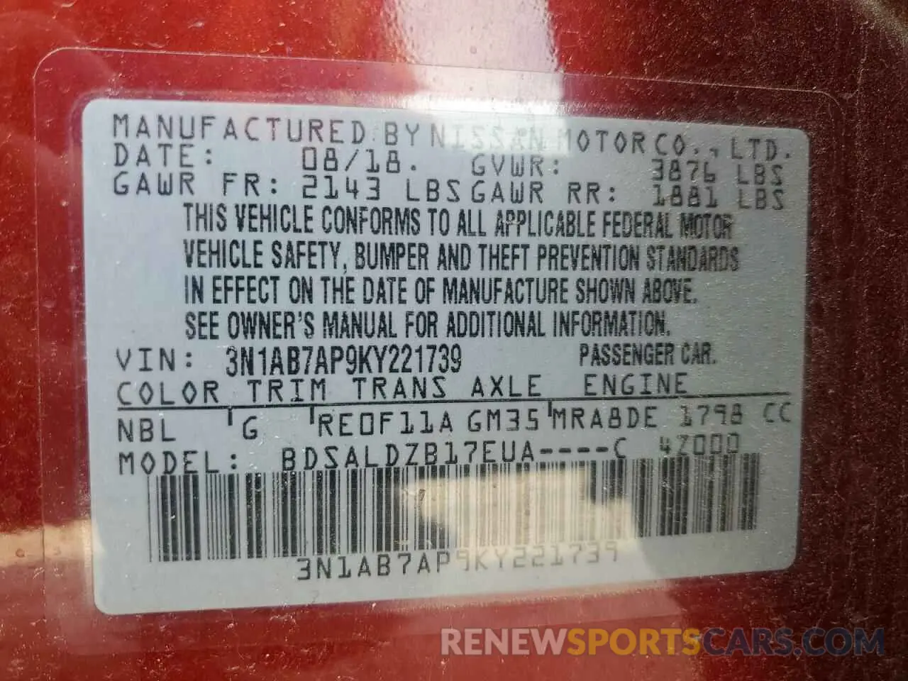 12 Photograph of a damaged car 3N1AB7AP9KY221739 NISSAN SENTRA 2019