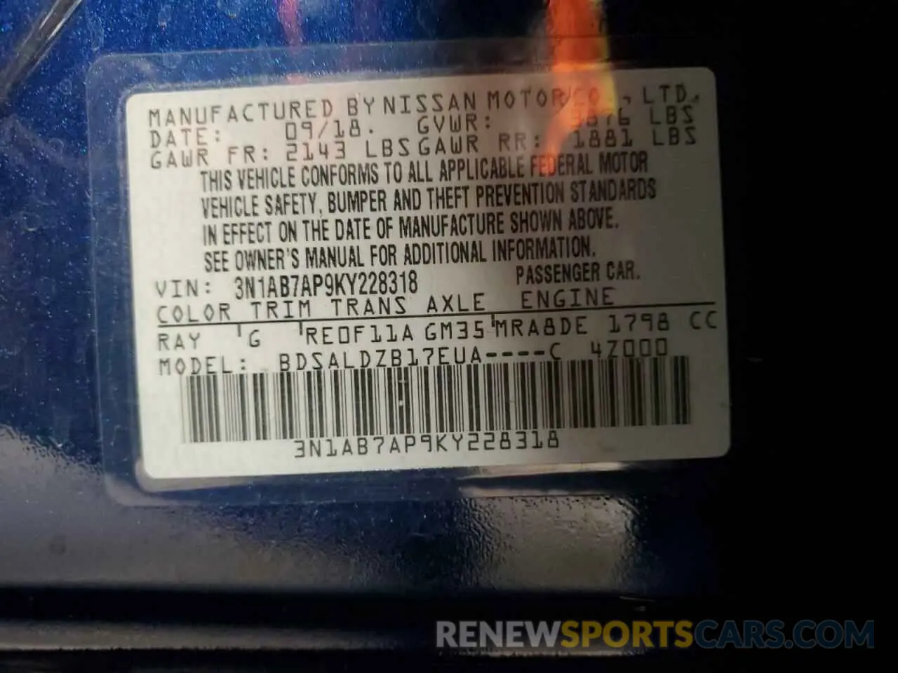 13 Фотография поврежденного автомобиля 3N1AB7AP9KY228318 NISSAN SENTRA 2019