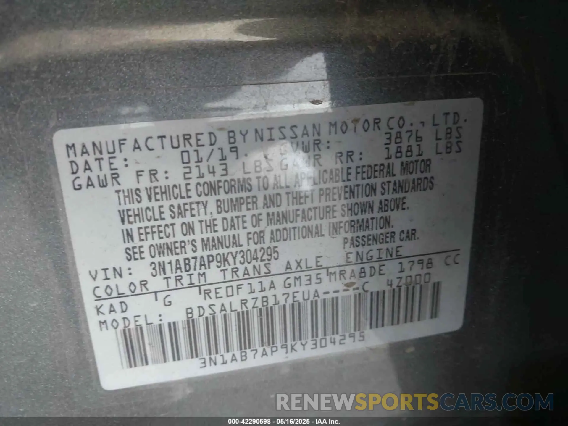 9 Фотография поврежденного автомобиля 3N1AB7AP9KY304295 NISSAN SENTRA 2019