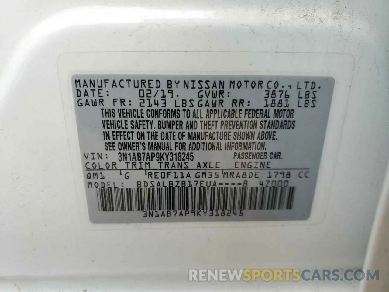 12 Photograph of a damaged car 3N1AB7AP9KY318245 NISSAN SENTRA 2019