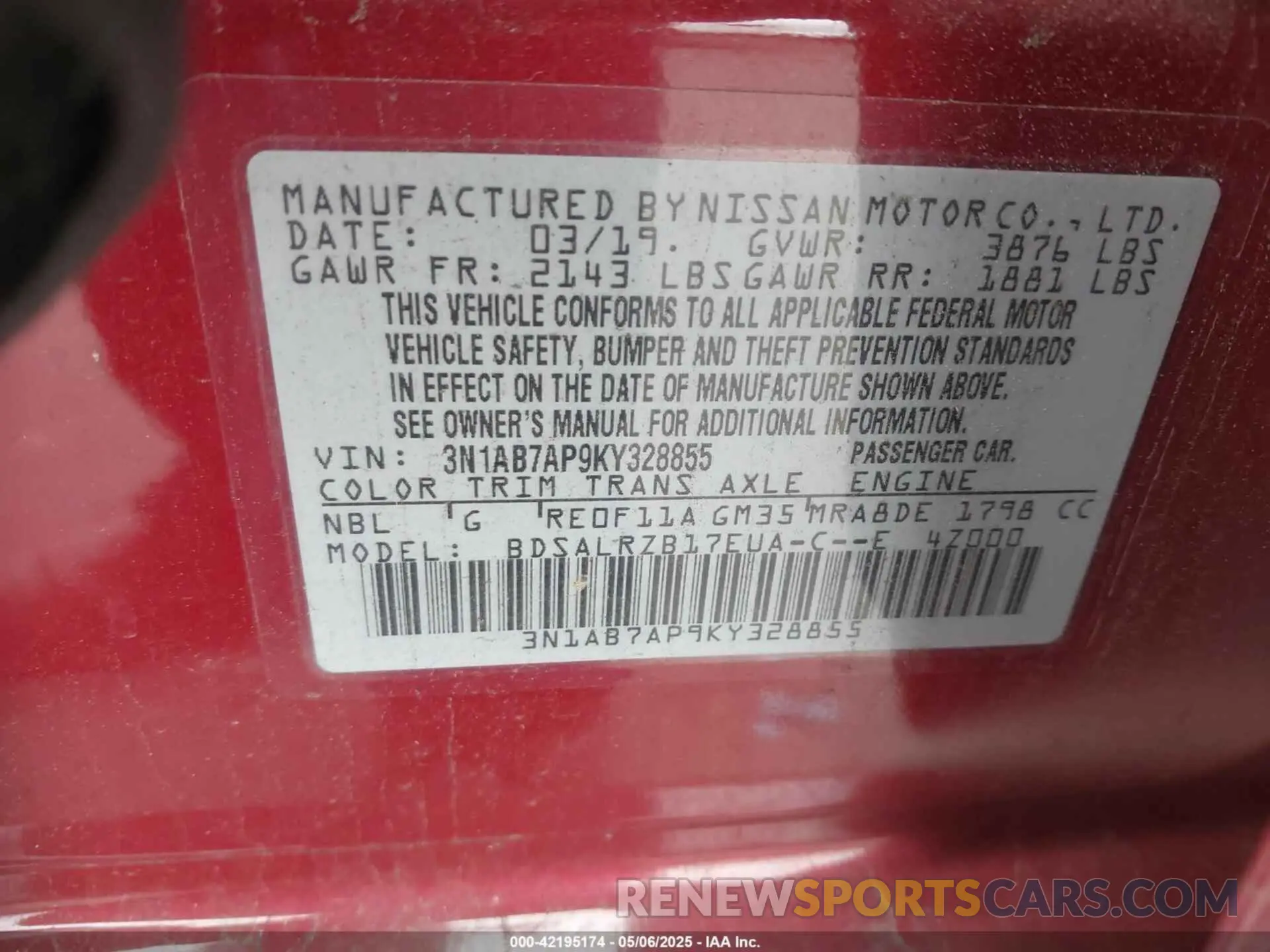 9 Фотография поврежденного автомобиля 3N1AB7AP9KY328855 NISSAN SENTRA 2019