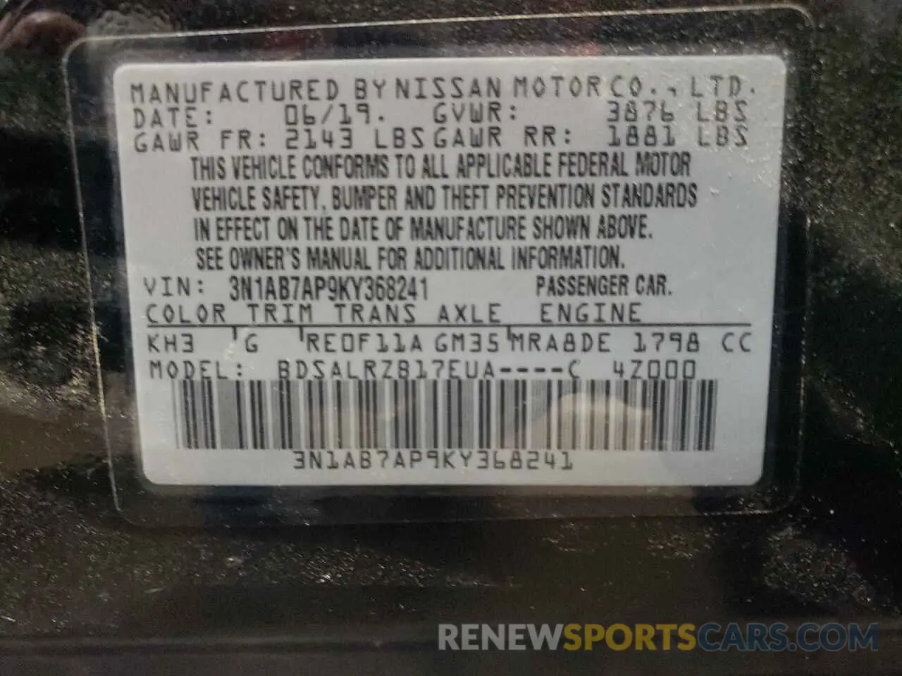 13 Фотография поврежденного автомобиля 3N1AB7AP9KY368241 NISSAN SENTRA 2019