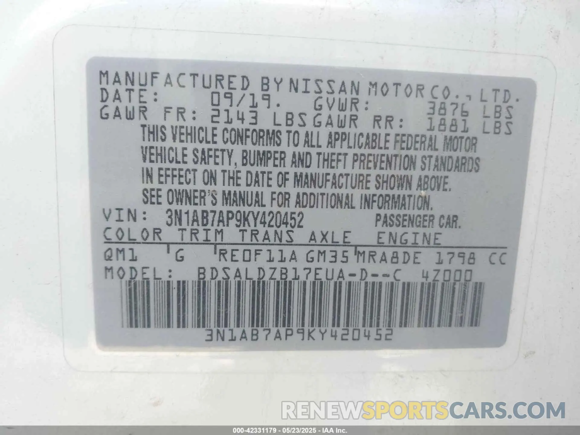 9 Photograph of a damaged car 3N1AB7AP9KY420452 NISSAN SENTRA 2019