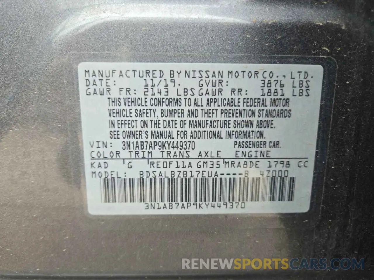 10 Фотография поврежденного автомобиля 3N1AB7AP9KY449370 NISSAN SENTRA 2019