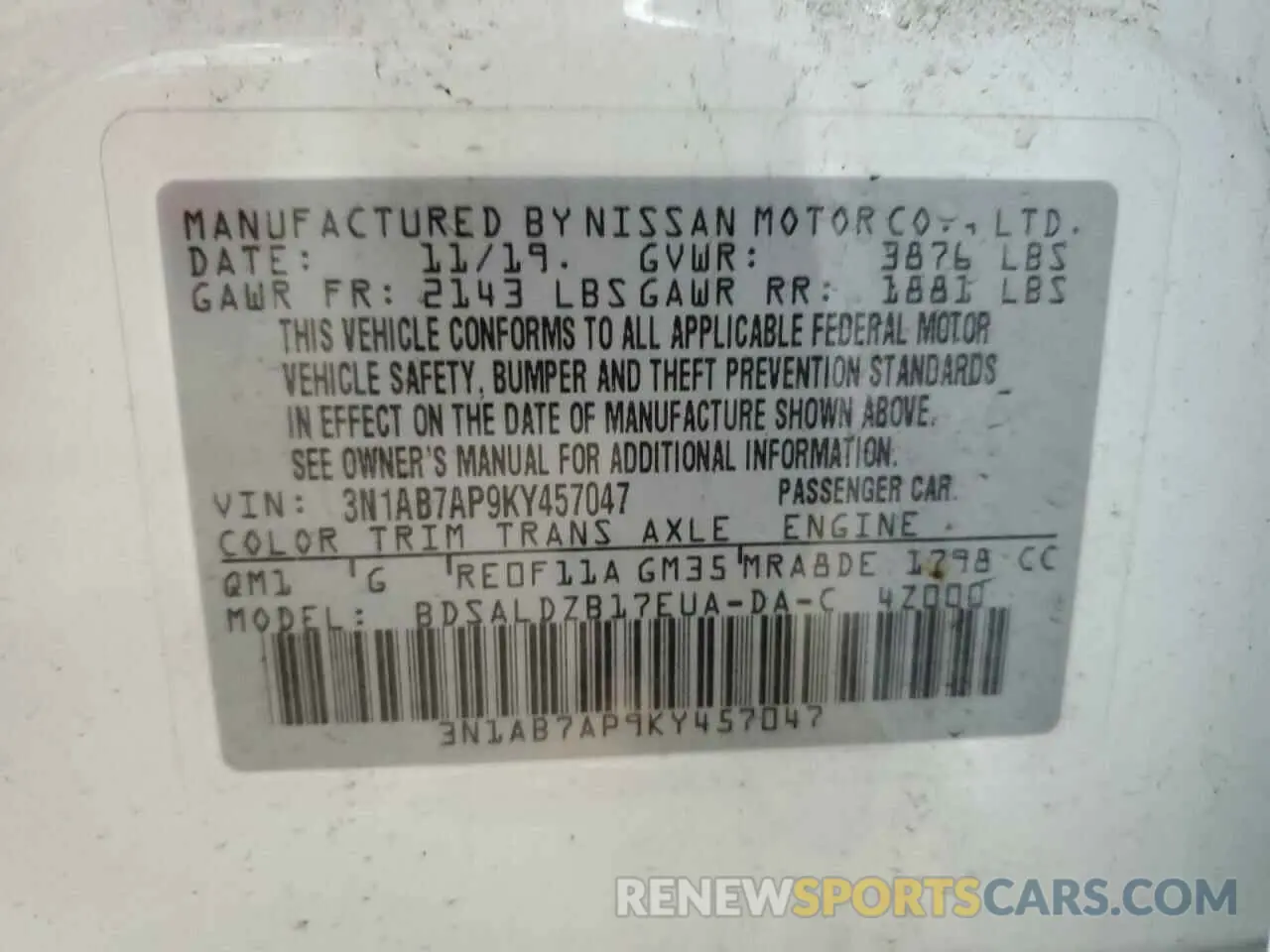 12 Photograph of a damaged car 3N1AB7AP9KY457047 NISSAN SENTRA 2019