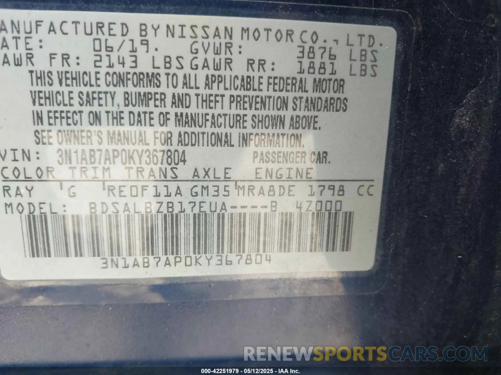 9 Фотография поврежденного автомобиля 3N1AB7APOKY367804 NISSAN SENTRA 2019