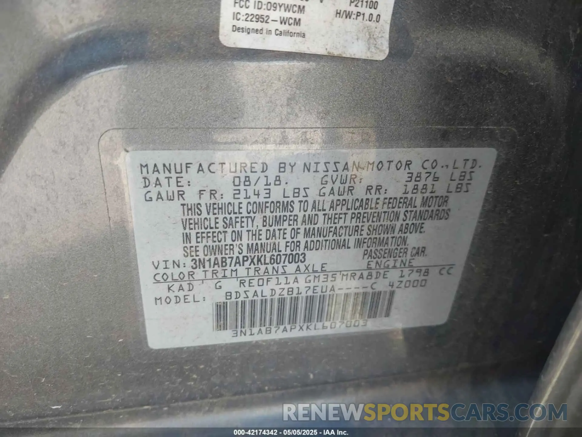 9 Photograph of a damaged car 3N1AB7APXKL607003 NISSAN SENTRA 2019