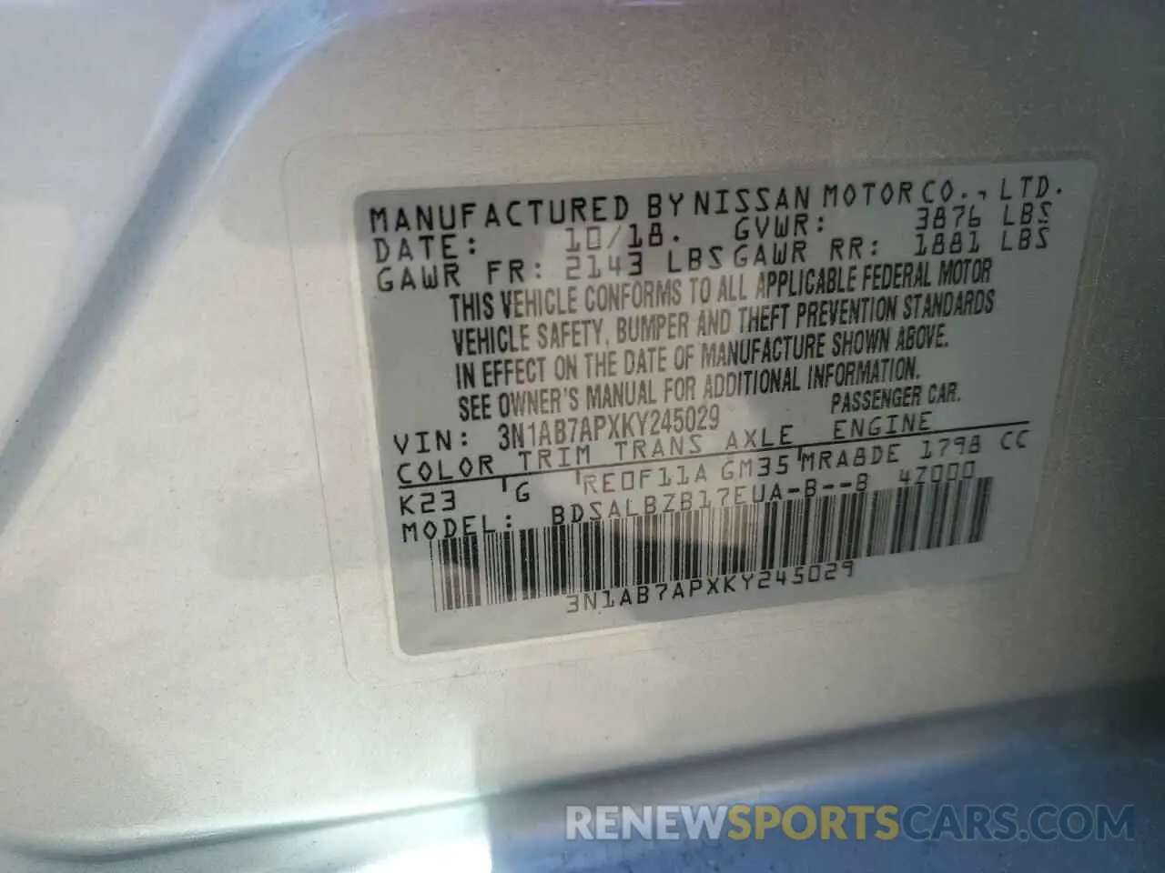15 Photograph of a damaged car 3N1AB7APXKY245029 NISSAN SENTRA 2019