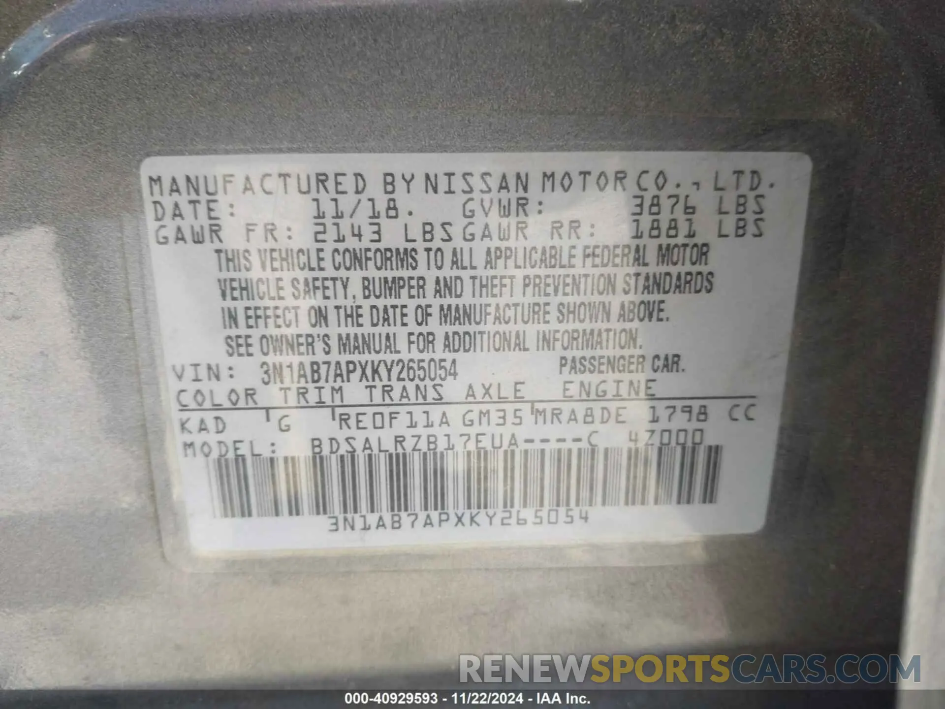 9 Photograph of a damaged car 3N1AB7APXKY265054 NISSAN SENTRA 2019