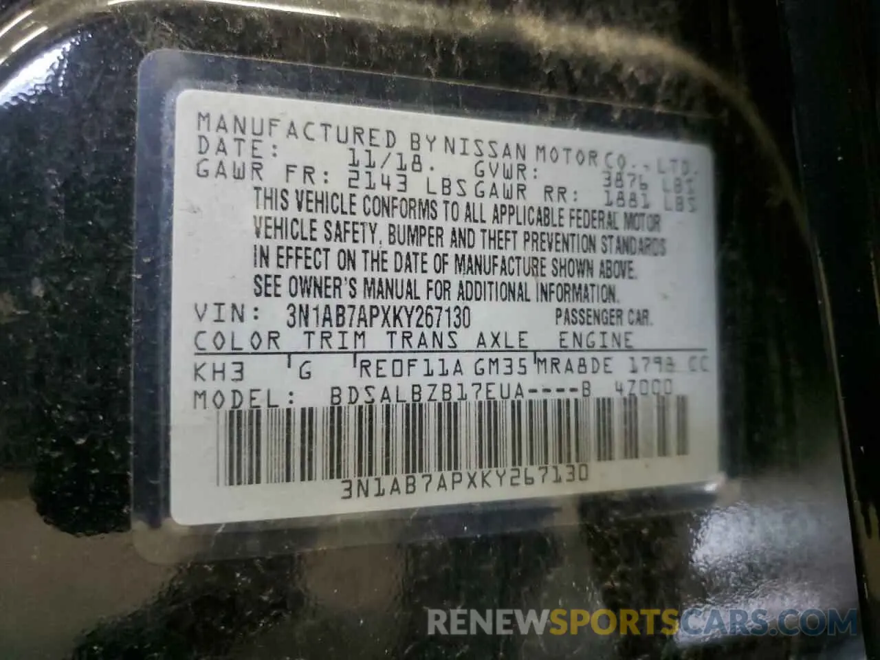 12 Photograph of a damaged car 3N1AB7APXKY267130 NISSAN SENTRA 2019