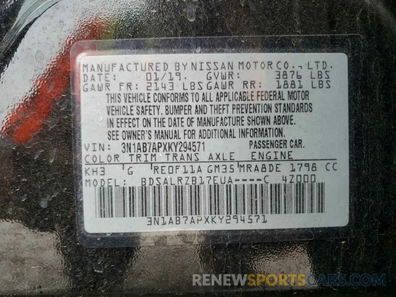 13 Photograph of a damaged car 3N1AB7APXKY294571 NISSAN SENTRA 2019