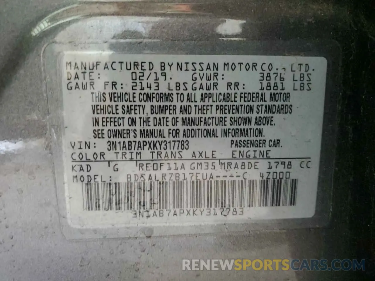 13 Photograph of a damaged car 3N1AB7APXKY317783 NISSAN SENTRA 2019