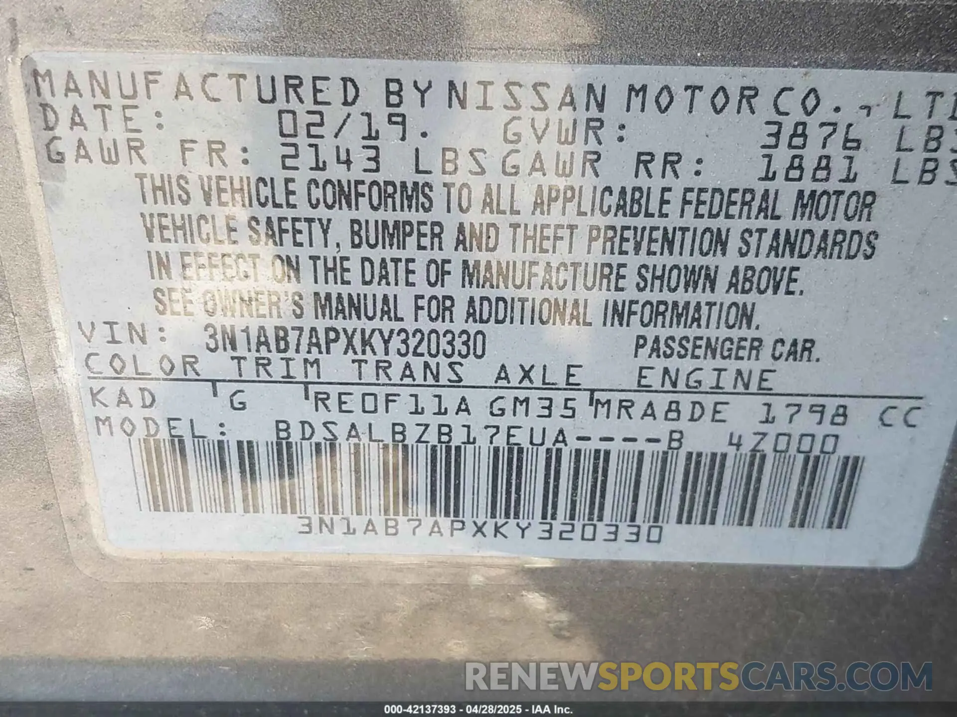 9 Photograph of a damaged car 3N1AB7APXKY320330 NISSAN SENTRA 2019