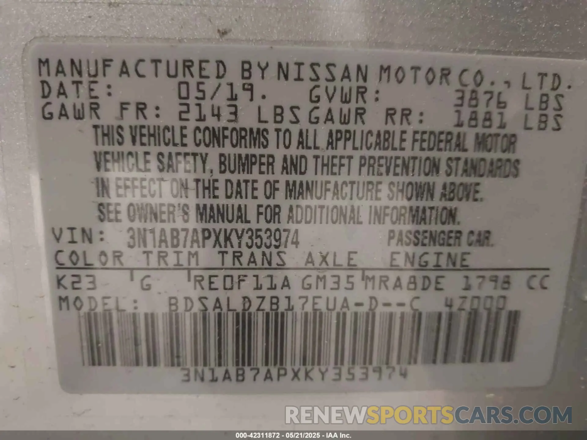 9 Фотография поврежденного автомобиля 3N1AB7APXKY353974 NISSAN SENTRA 2019