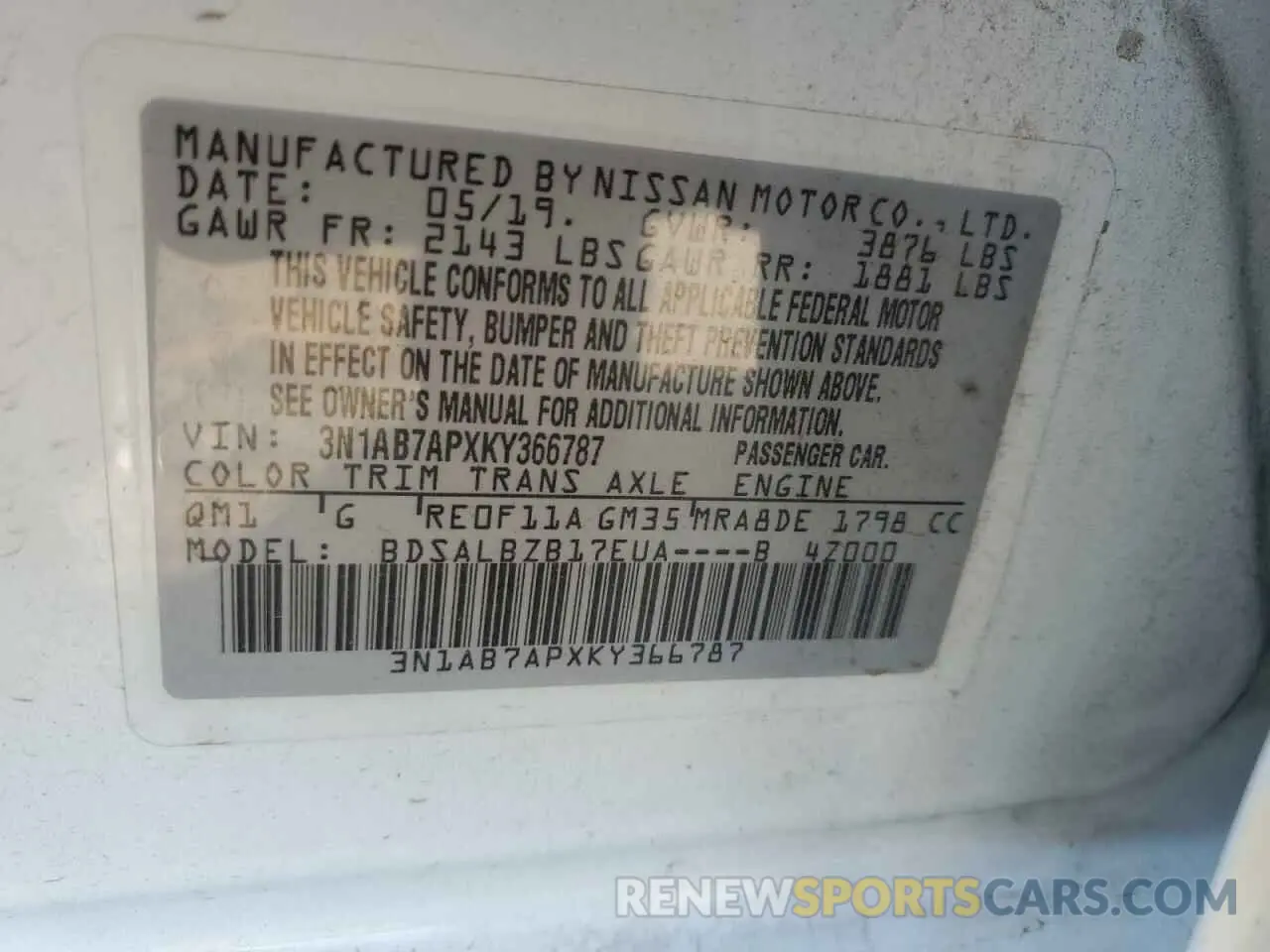 14 Photograph of a damaged car 3N1AB7APXKY366787 NISSAN SENTRA 2019