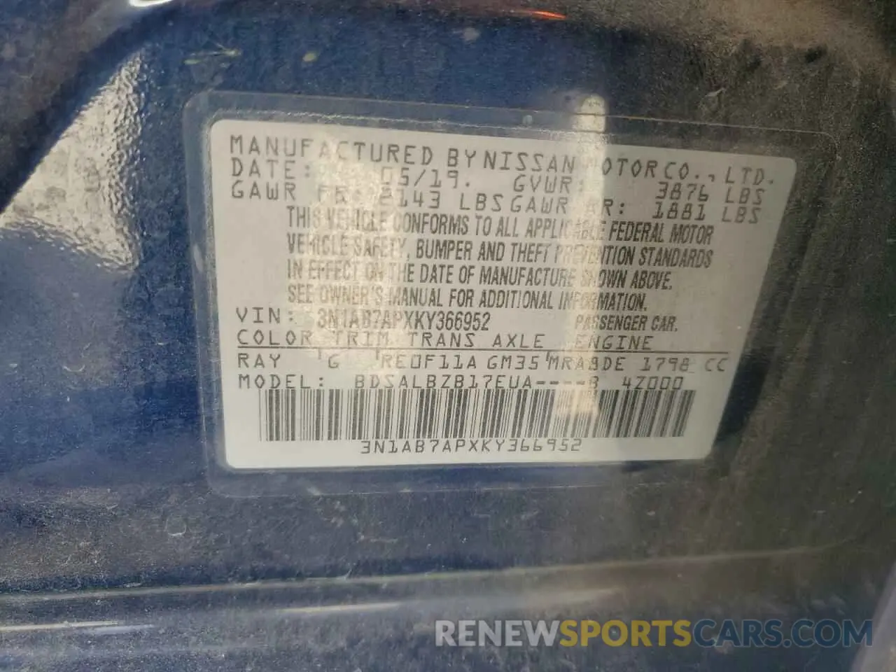 12 Фотография поврежденного автомобиля 3N1AB7APXKY366952 NISSAN SENTRA 2019