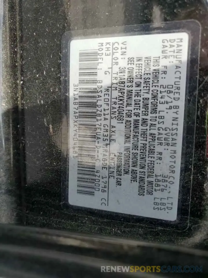 13 Фотография поврежденного автомобиля 3N1AB7APXKY404681 NISSAN SENTRA 2019