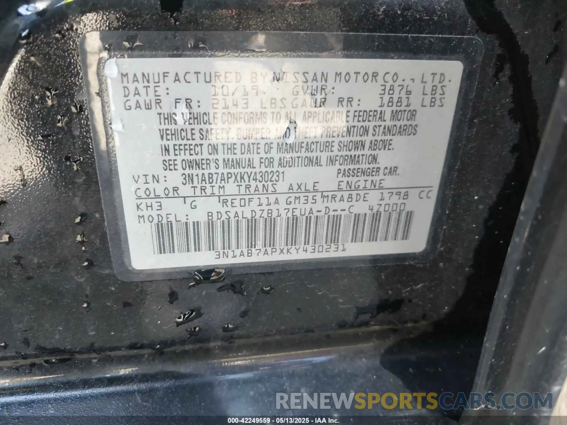 9 Фотография поврежденного автомобиля 3N1AB7APXKY430231 NISSAN SENTRA 2019