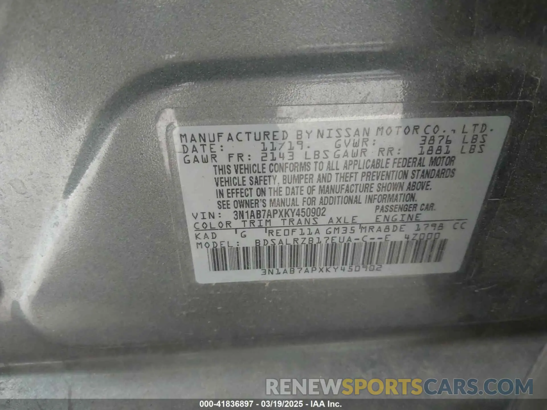 9 Фотография поврежденного автомобиля 3N1AB7APXKY450902 NISSAN SENTRA 2019