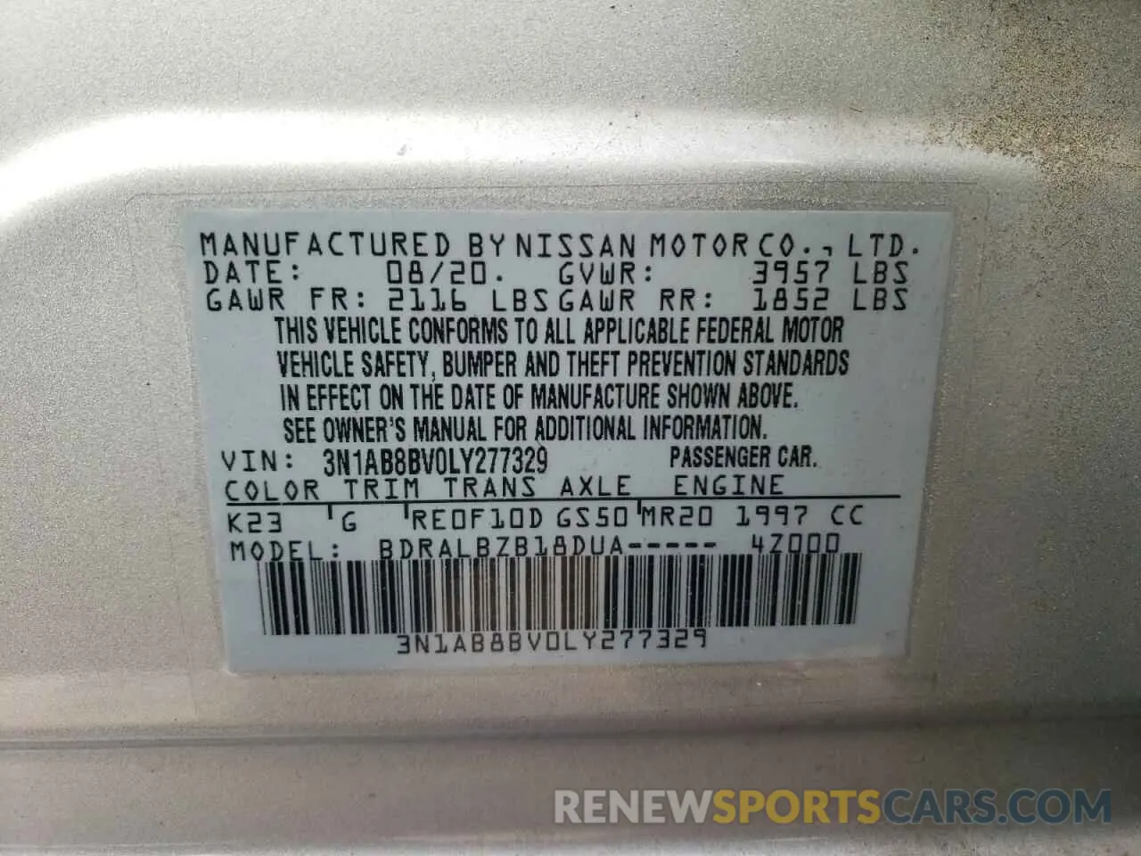 12 Photograph of a damaged car 3N1AB8BV0LY277329 NISSAN SENTRA 2020
