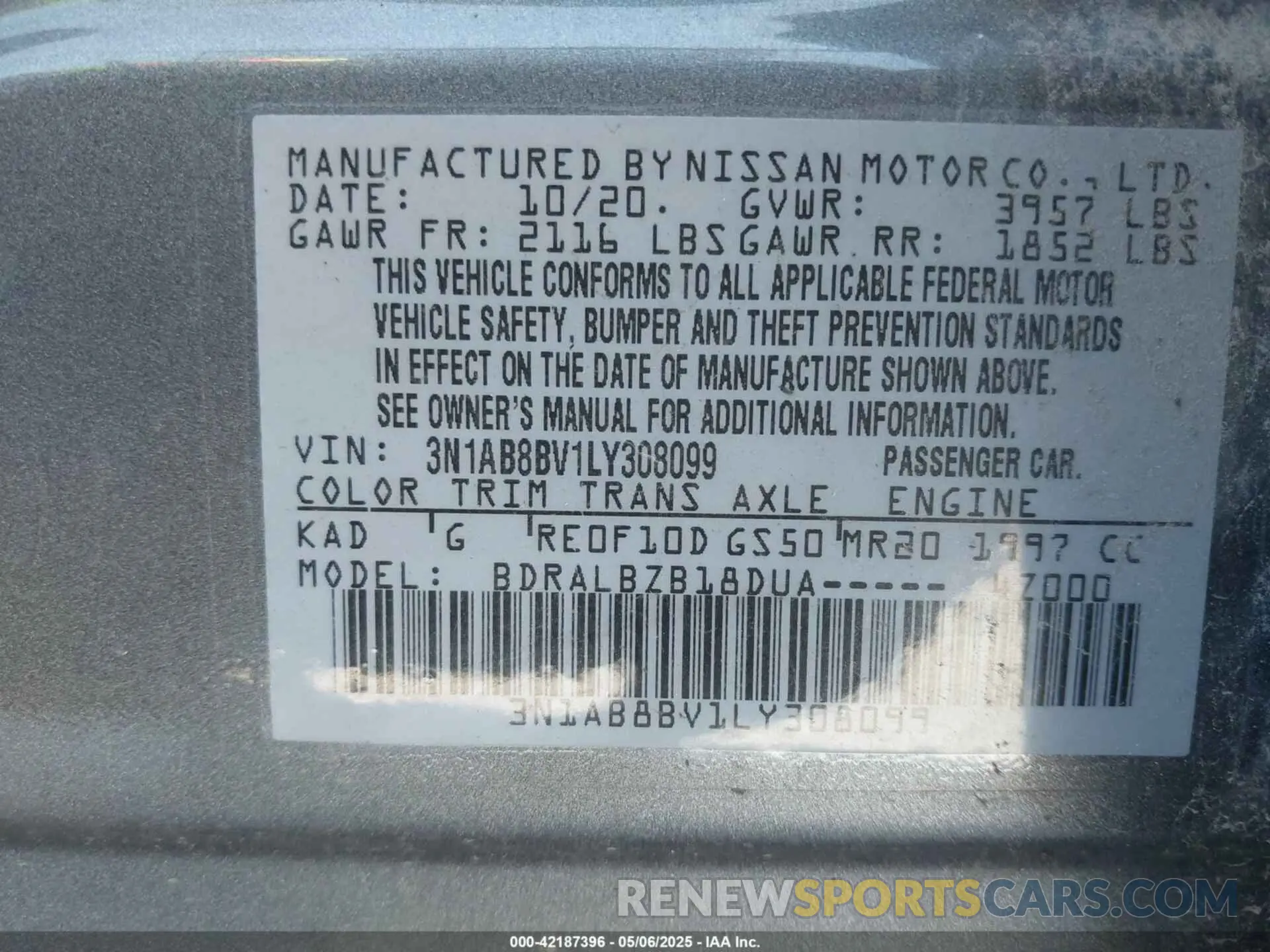 9 Photograph of a damaged car 3N1AB8BV1LY308099 NISSAN SENTRA 2020