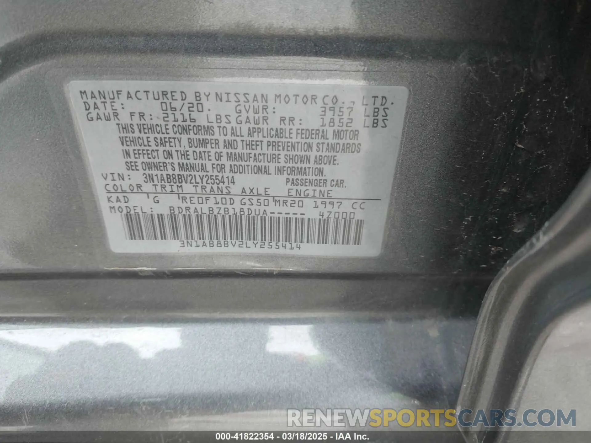 9 Photograph of a damaged car 3N1AB8BV2LY255414 NISSAN SENTRA 2020