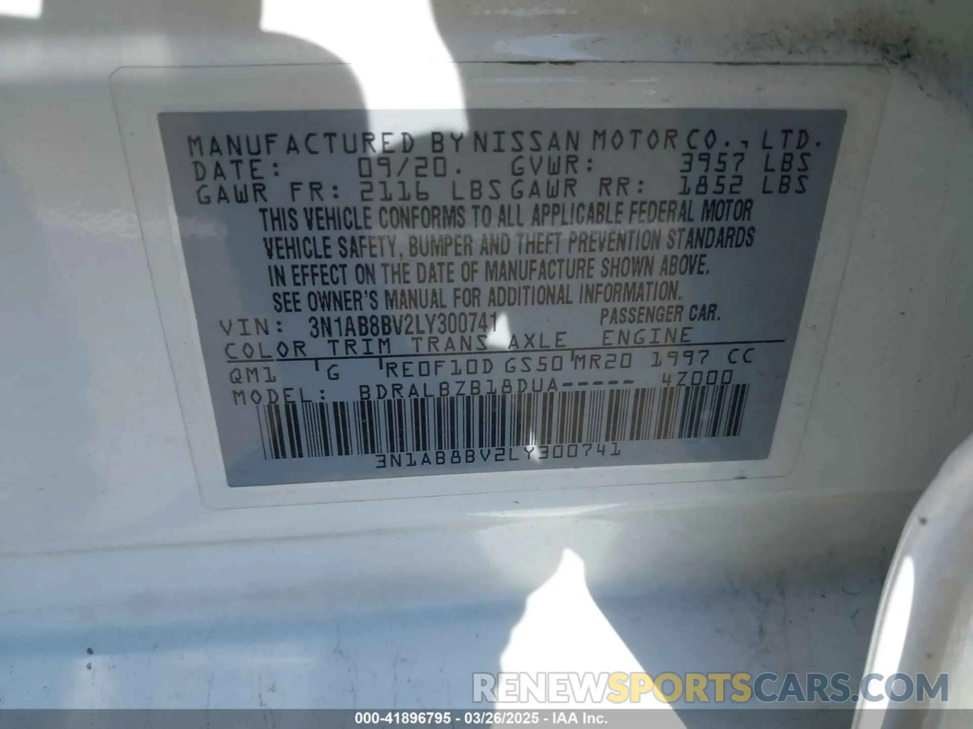 9 Фотография поврежденного автомобиля 3N1AB8BV2LY300741 NISSAN SENTRA 2020