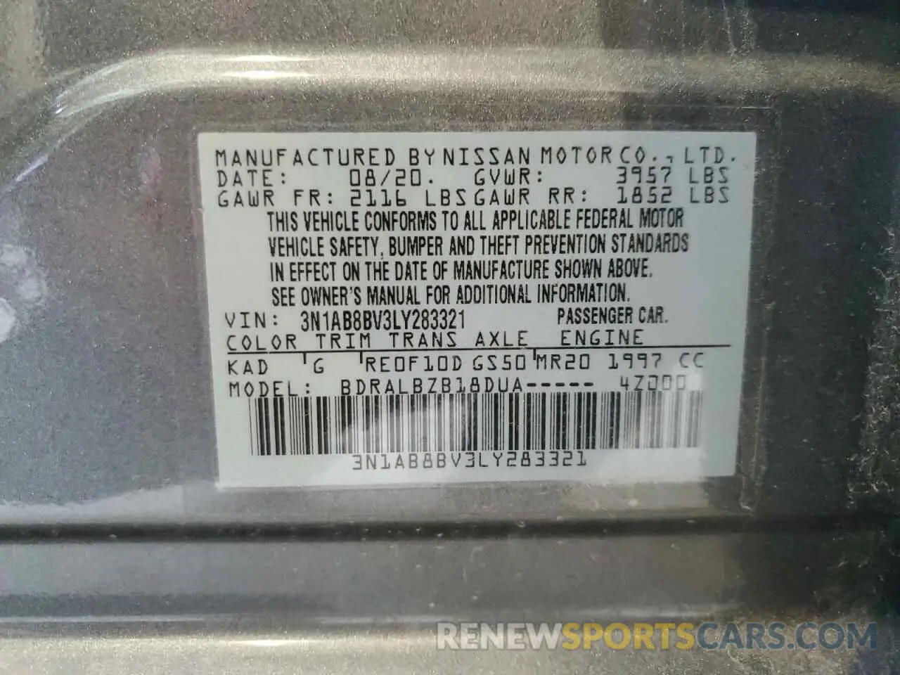 12 Photograph of a damaged car 3N1AB8BV3LY283321 NISSAN SENTRA 2020