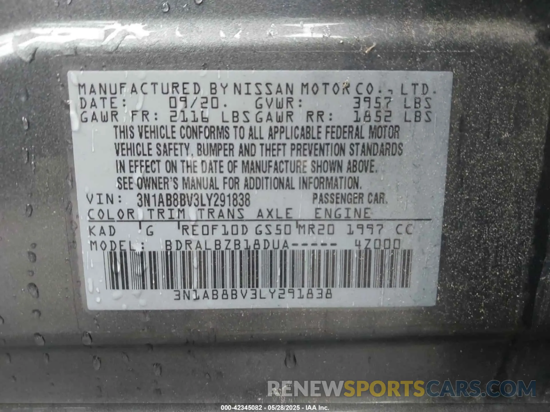 9 Фотография поврежденного автомобиля 3N1AB8BV3LY291838 NISSAN SENTRA 2020