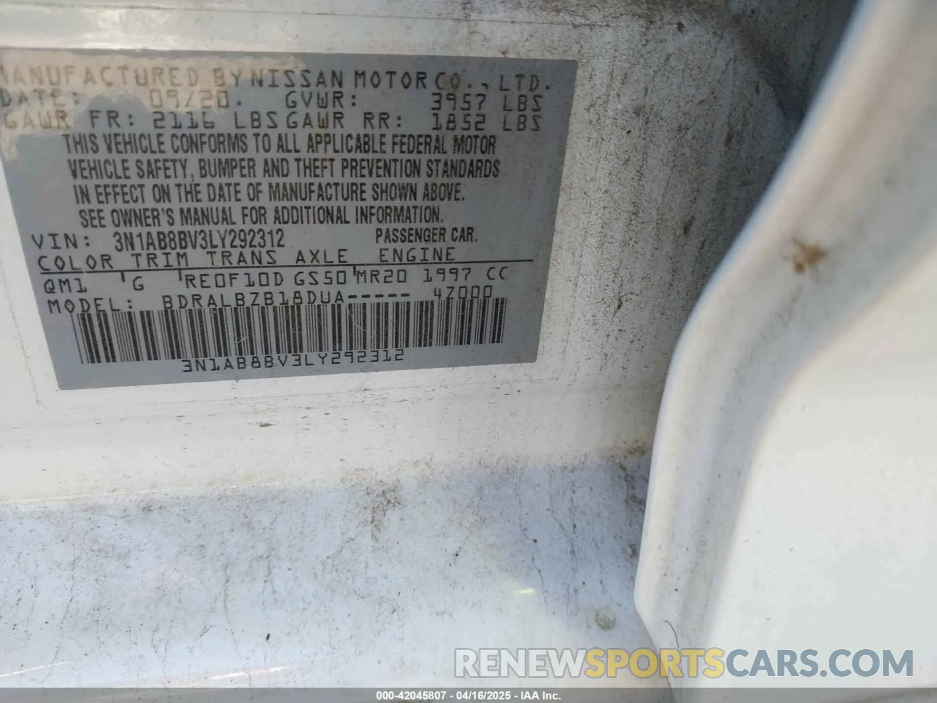 9 Photograph of a damaged car 3N1AB8BV3LY292312 NISSAN SENTRA 2020