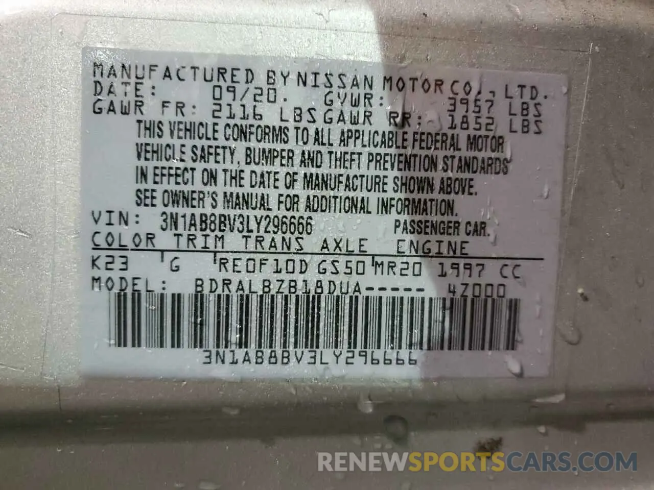 12 Фотография поврежденного автомобиля 3N1AB8BV3LY296666 NISSAN SENTRA 2020