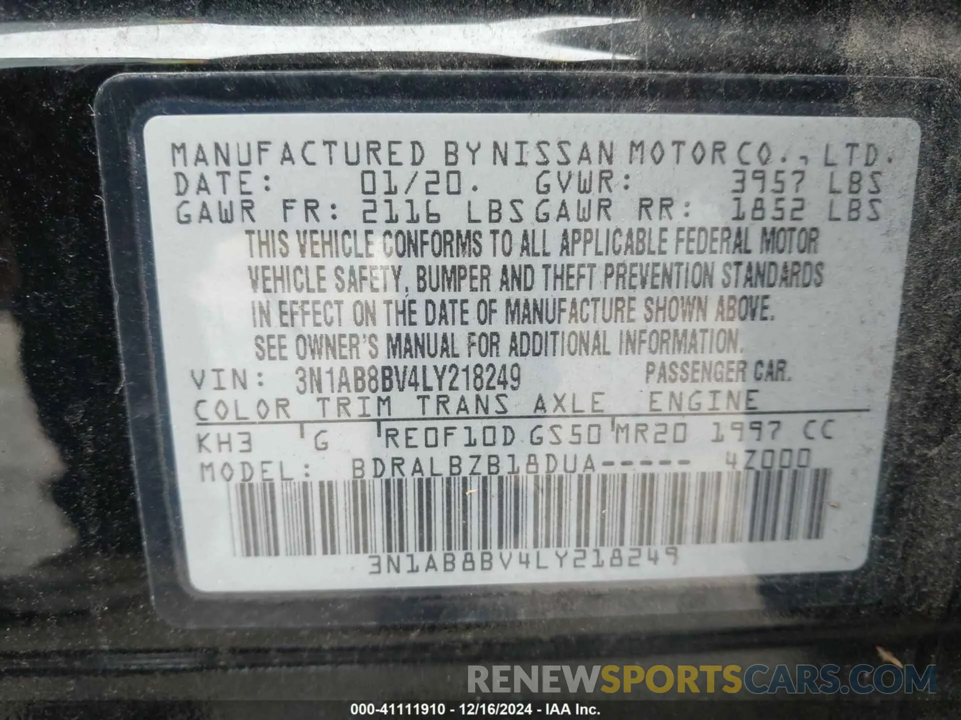 9 Фотография поврежденного автомобиля 3N1AB8BV4LY218249 NISSAN SENTRA 2020
