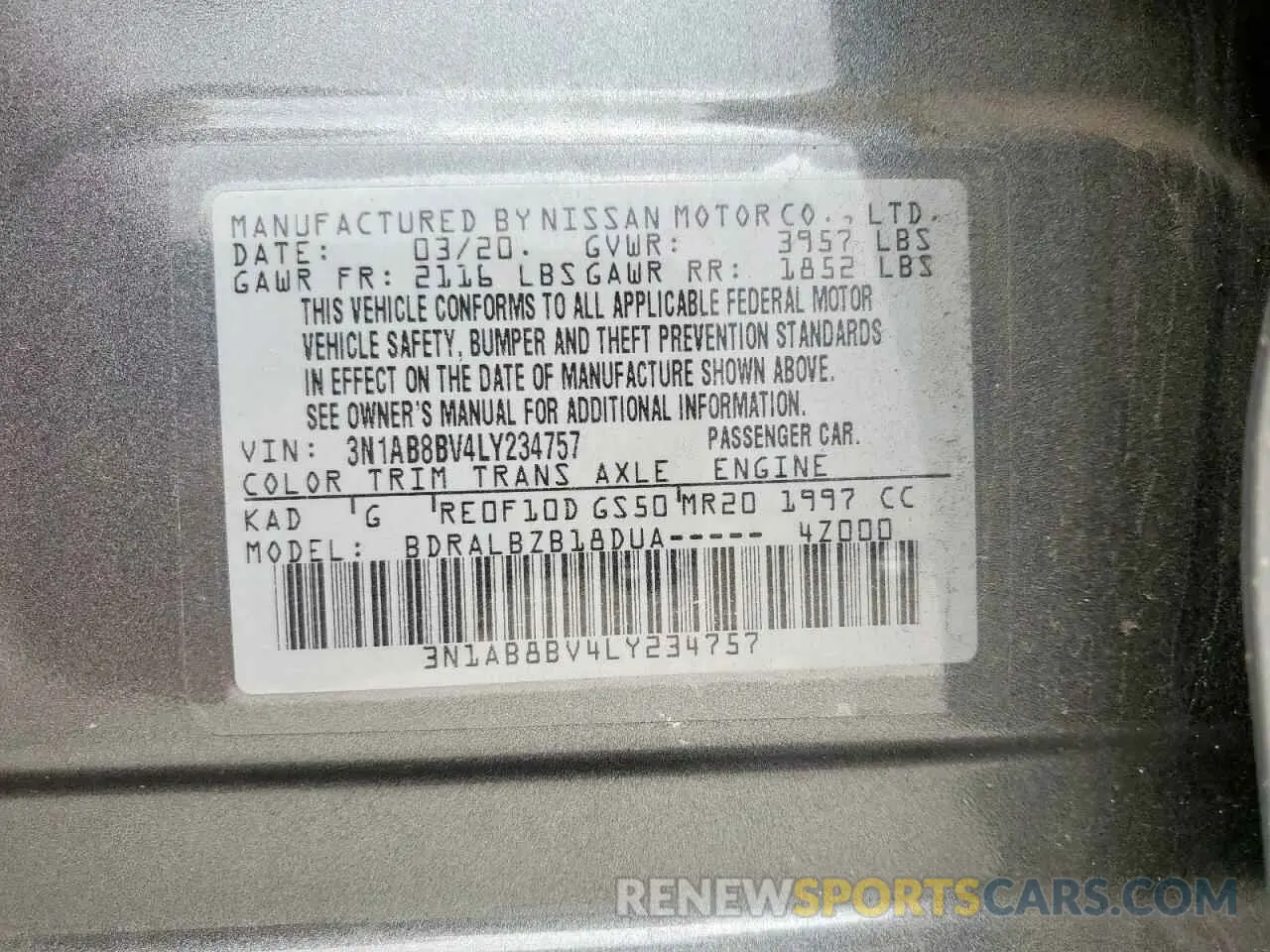 14 Photograph of a damaged car 3N1AB8BV4LY234757 NISSAN SENTRA 2020