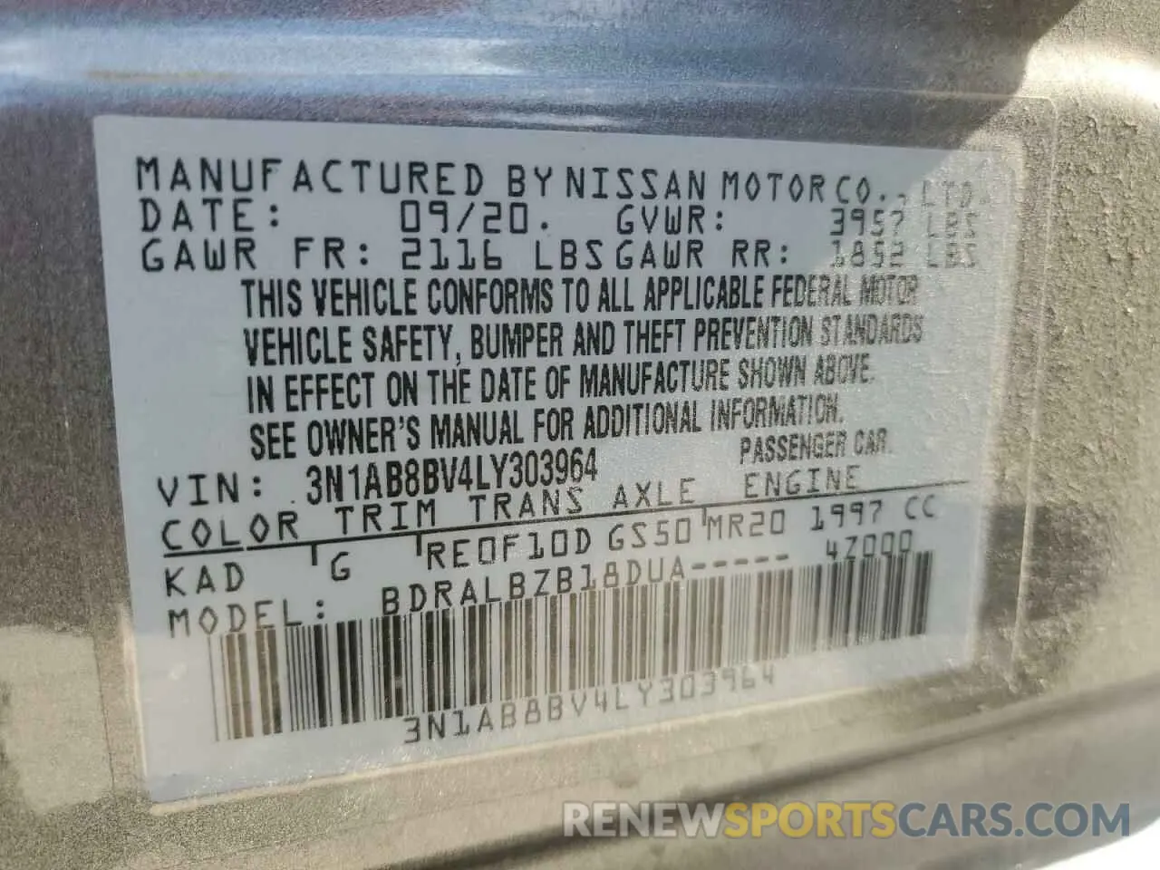 12 Фотография поврежденного автомобиля 3N1AB8BV4LY303964 NISSAN SENTRA 2020
