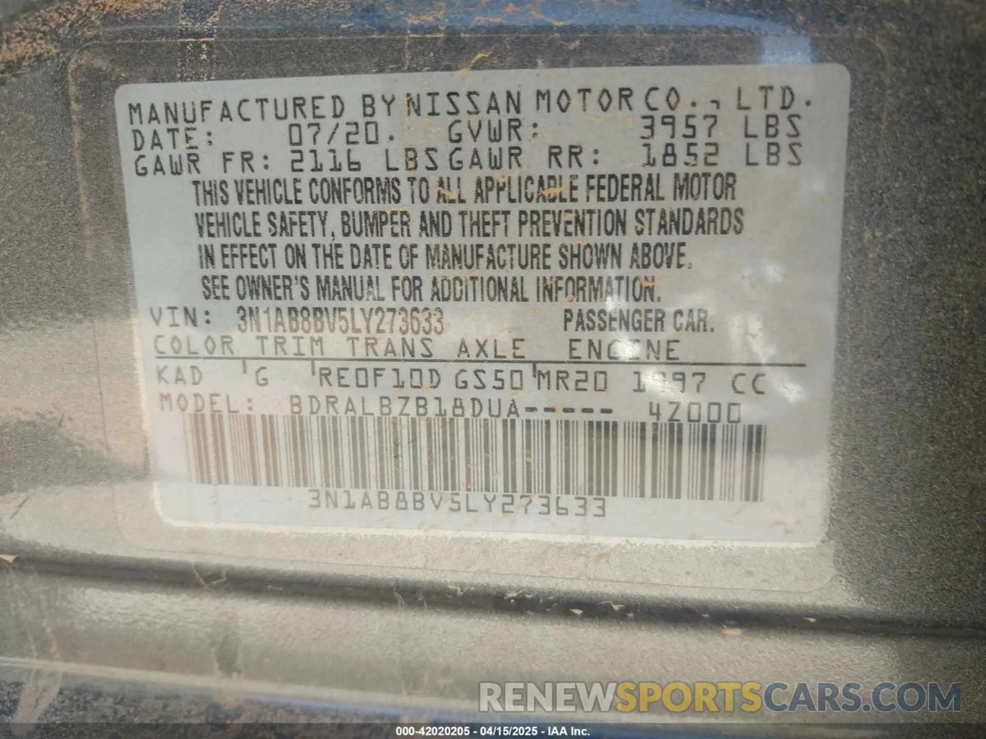 9 Фотография поврежденного автомобиля 3N1AB8BV5LY273633 NISSAN SENTRA 2020