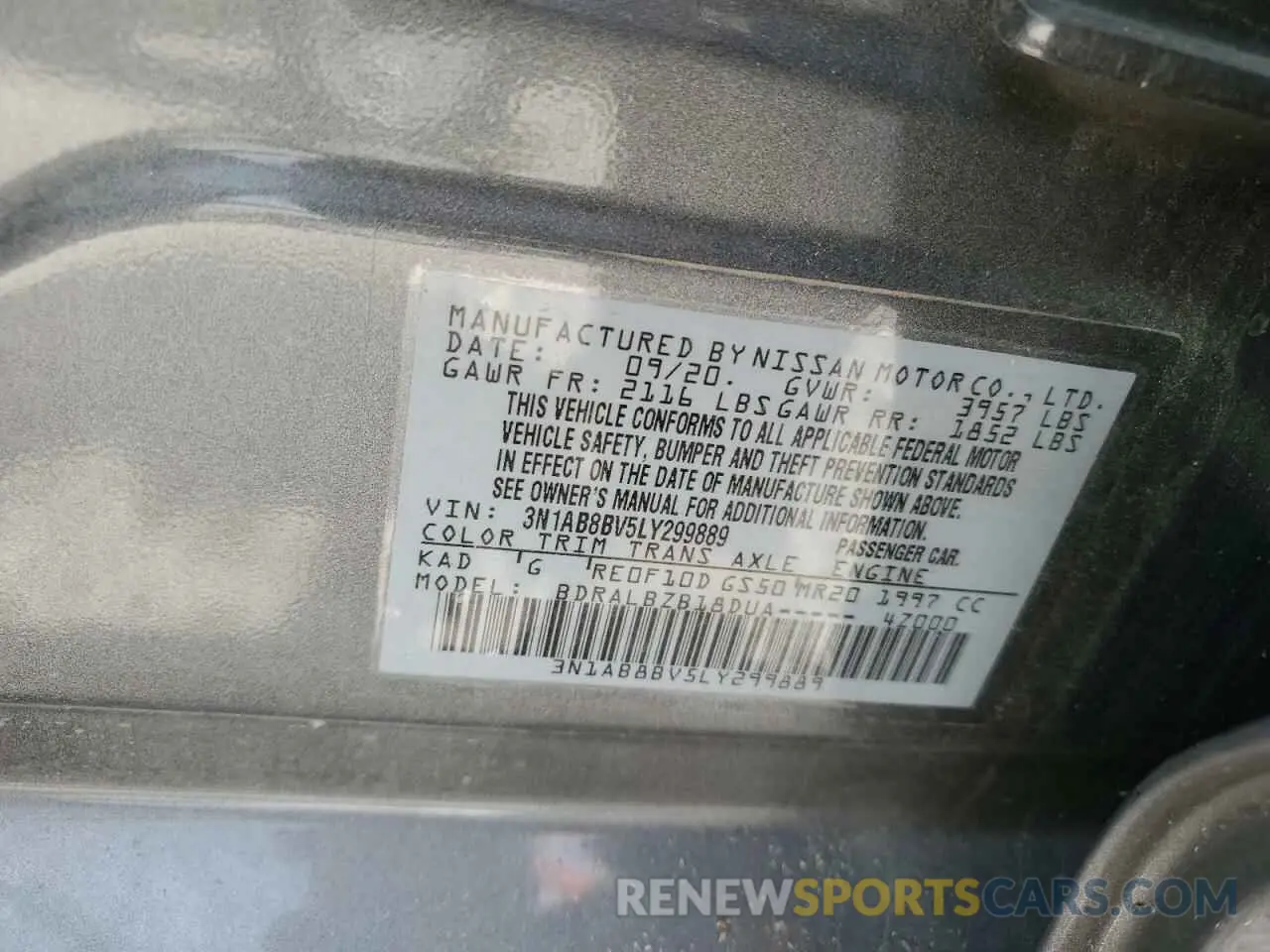 12 Photograph of a damaged car 3N1AB8BV5LY299889 NISSAN SENTRA 2020