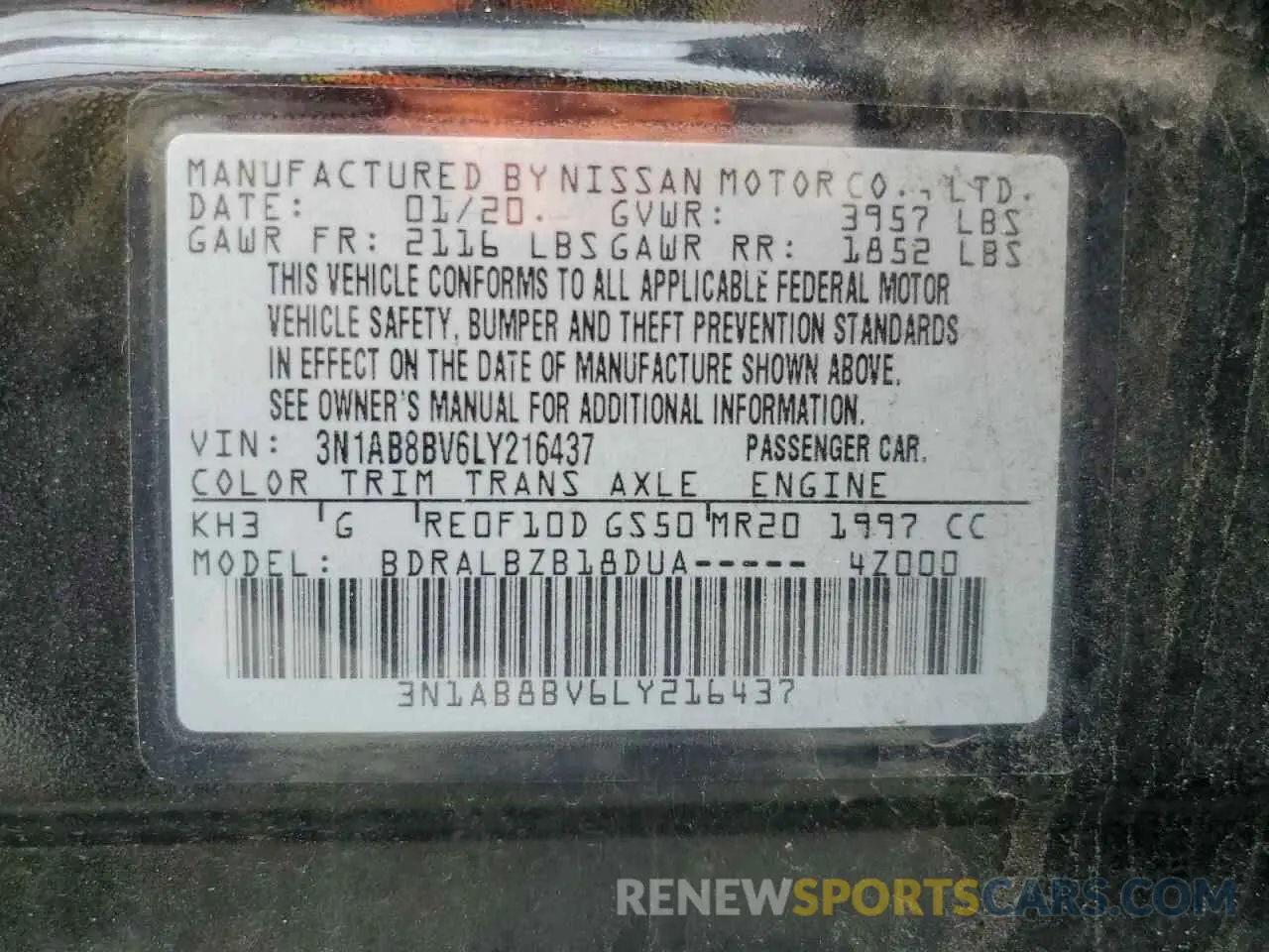 14 Photograph of a damaged car 3N1AB8BV6LY216437 NISSAN SENTRA 2020