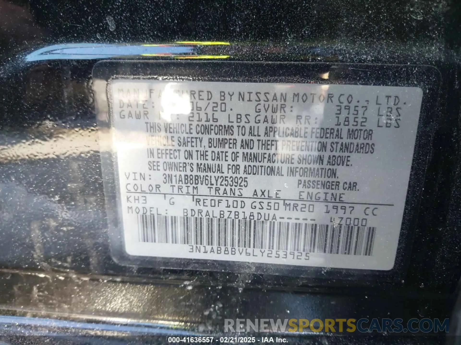 9 Photograph of a damaged car 3N1AB8BV6LY253925 NISSAN SENTRA 2020