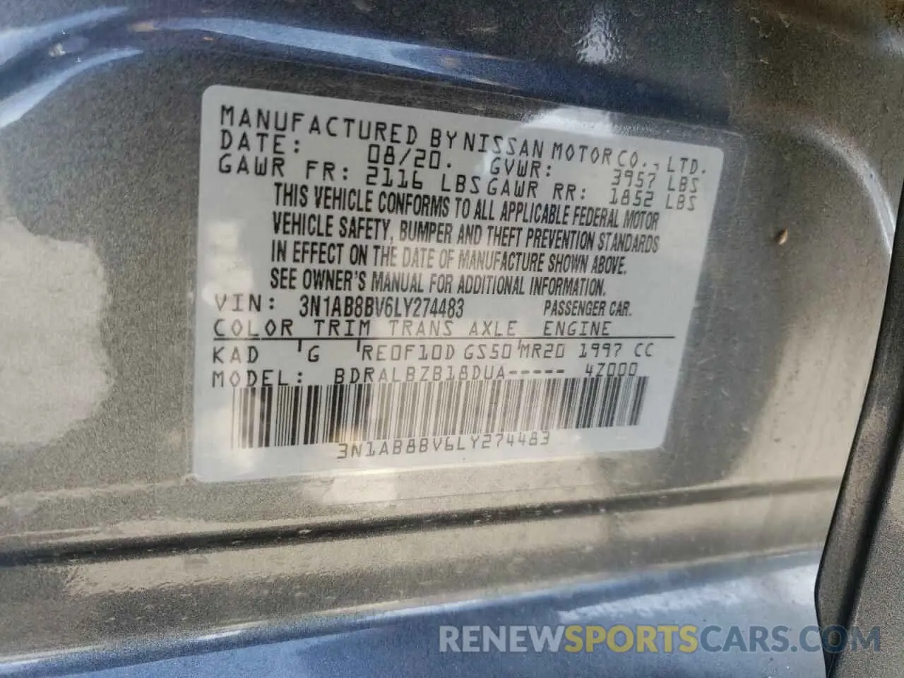 14 Фотография поврежденного автомобиля 3N1AB8BV6LY274483 NISSAN SENTRA 2020