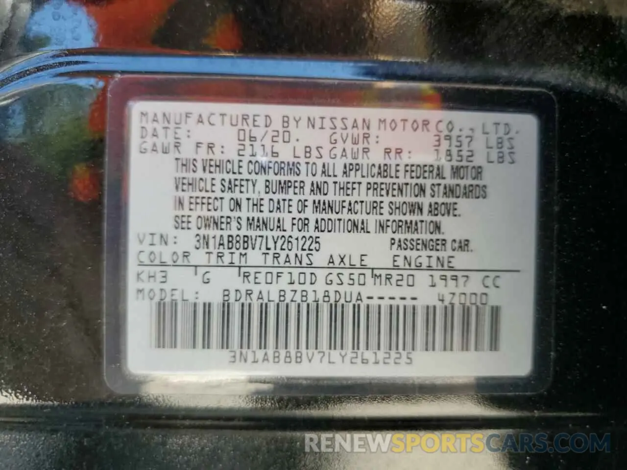 12 Photograph of a damaged car 3N1AB8BV7LY261225 NISSAN SENTRA 2020