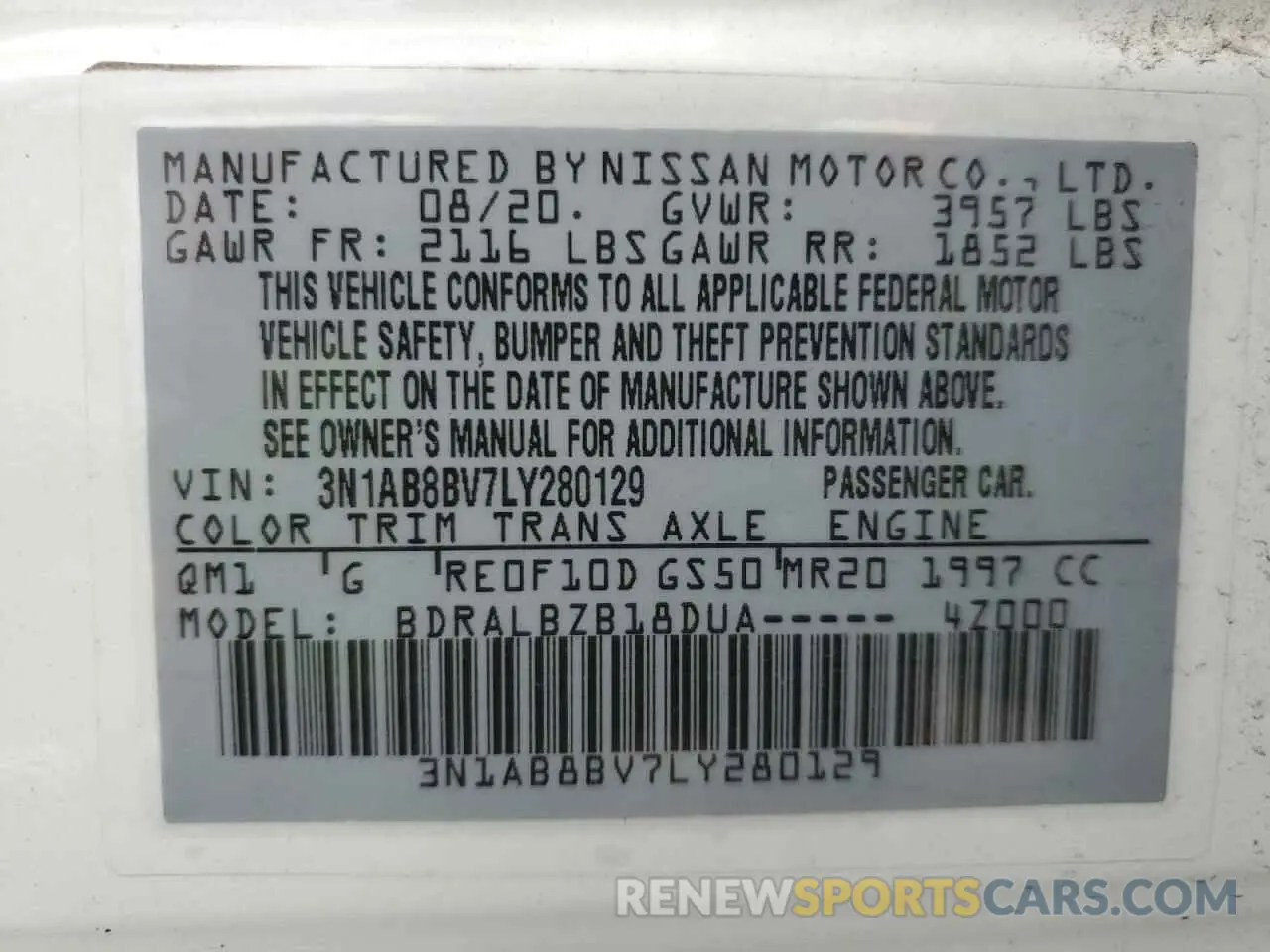 13 Photograph of a damaged car 3N1AB8BV7LY280129 NISSAN SENTRA 2020