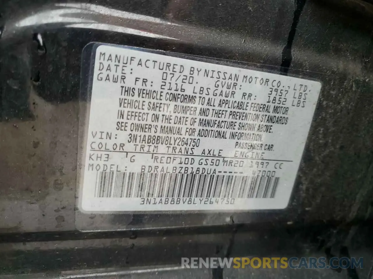 12 Фотография поврежденного автомобиля 3N1AB8BV8LY264750 NISSAN SENTRA 2020