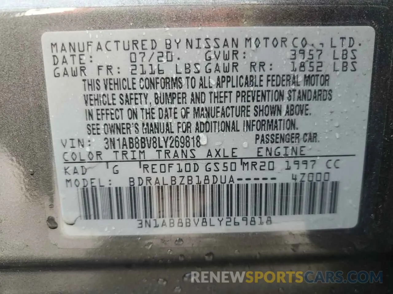 13 Photograph of a damaged car 3N1AB8BV8LY269818 NISSAN SENTRA 2020