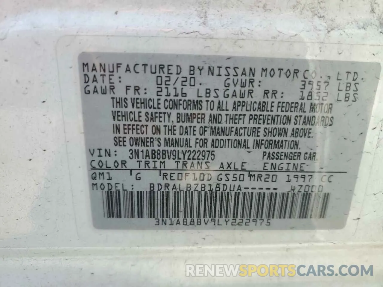 12 Photograph of a damaged car 3N1AB8BV9LY222975 NISSAN SENTRA 2020