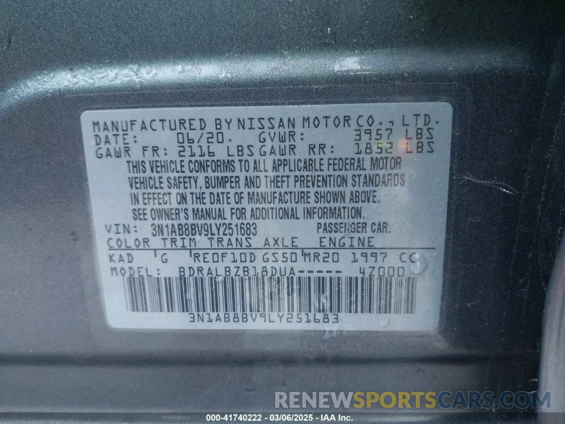 9 Photograph of a damaged car 3N1AB8BV9LY251683 NISSAN SENTRA 2020
