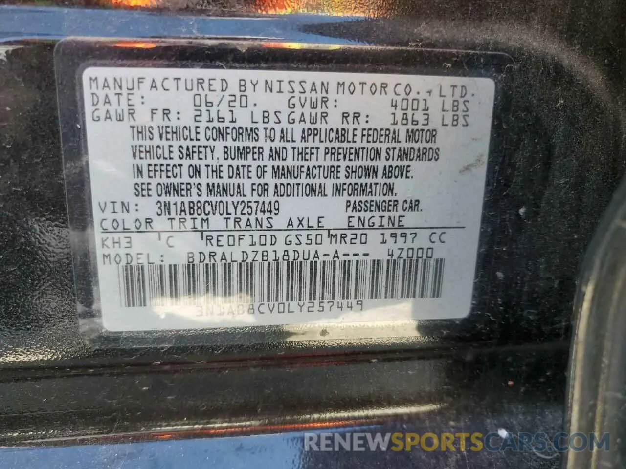 14 Фотография поврежденного автомобиля 3N1AB8CV0LY257449 NISSAN SENTRA 2020