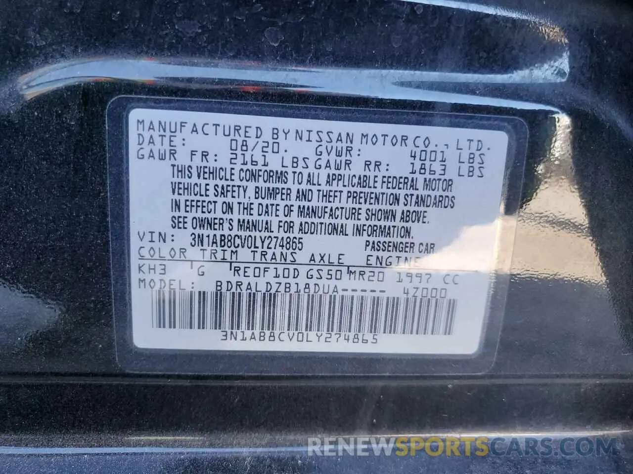 14 Фотография поврежденного автомобиля 3N1AB8CV0LY274865 NISSAN SENTRA 2020